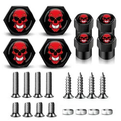 8pcs Universal Car Flag Metal Screws License Plate Bolts With Valve Caps Auto Accessories For Skull Shape Car Styling For Gift