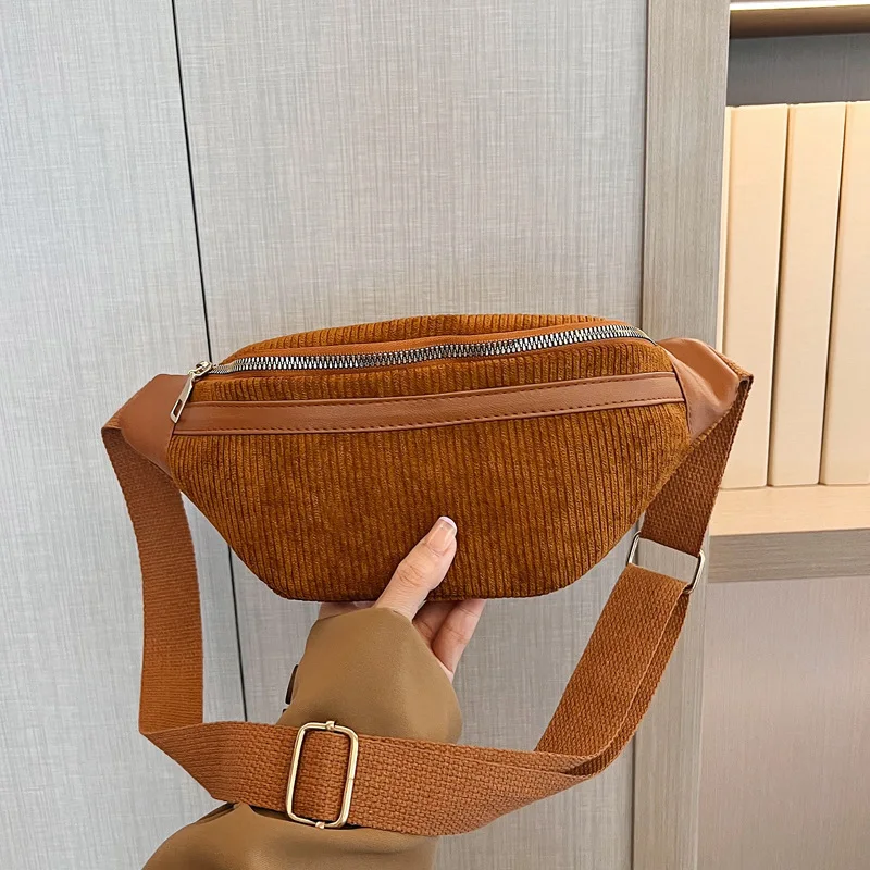 Corduroy Women\'s Waist Bag Small Canvas Ladies Shoulder Crossbody Bags for Women Fanny Pack Fashion Phone Female Chest Bag