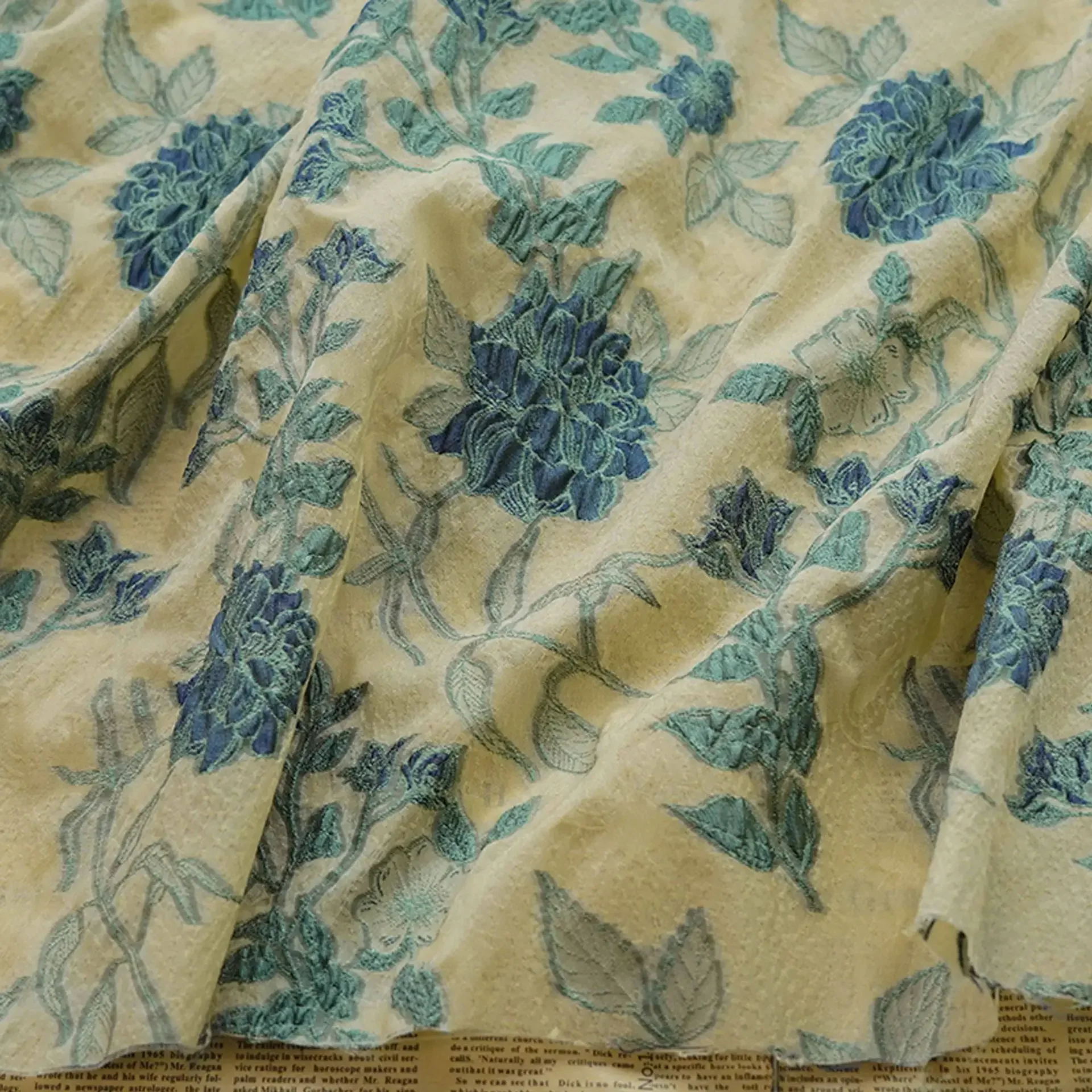 1 meter Retro Relief Flower Micro Transparent Jacquard Fabric Women's Dress Skirt Bag Decorative Sewing Fabric