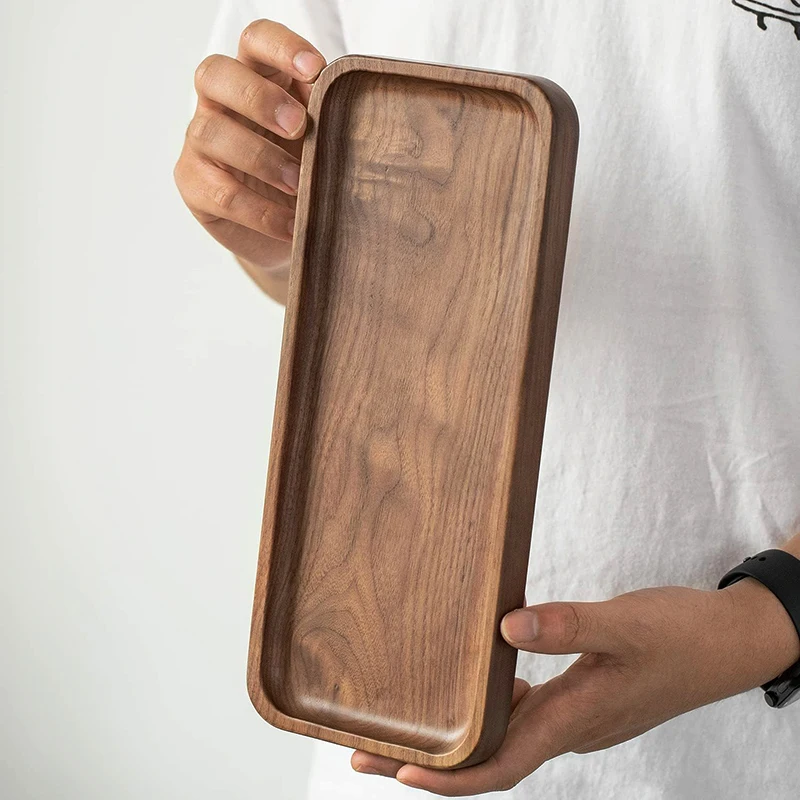 

Wood Walnut Serving Tray Wooden Platter Rectangle Plate For Snacks Tea Coffee Key Perfume Candle Kitchen Bathroom Storage Dish