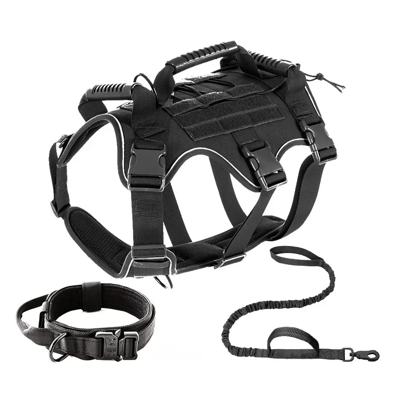 Tactical Training Dog Suit Vest Nylon 1000D Explosion-Proof Chest Strap Set, Elastic Nylon Collar