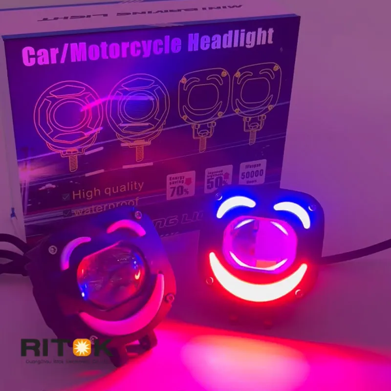 

Motorcycle LED headlights, electric vehicle smiling lights, angel eyes dual-color headlights, external front headlights
