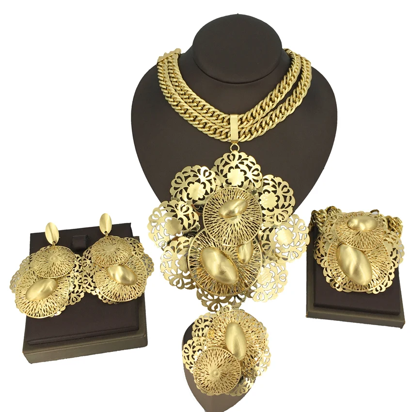 Yuminglai Dubai Jewelry Set 18 k Gold Plated Brazilian Gold Jewelry Set FHK13611