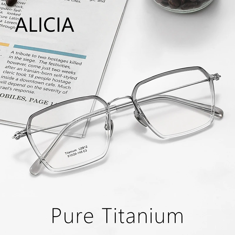 

ALICIA Fashion Retro Eyeglasses Square Full Frame Ultra light Pure Titanium Luxury TR90 Eyewear Optical Prescription Frames Man