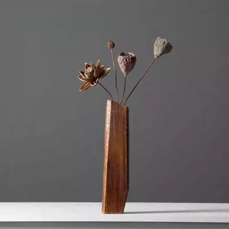 

Chinese Style High-end Style Vase Living Room Decorative Item Solid Wood Creative Minimalist Vases O Vaso Room Decoration