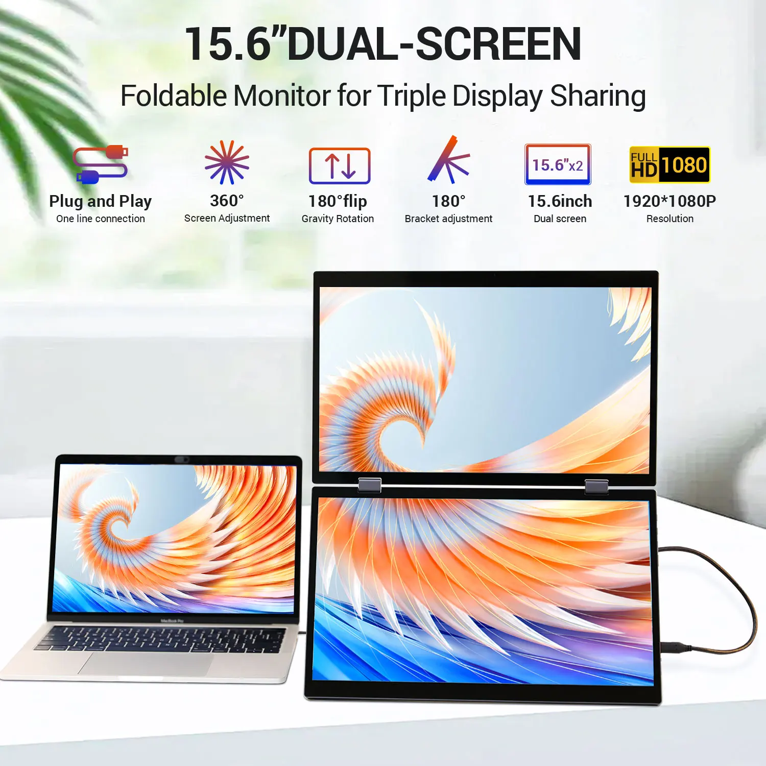 شاشة محمولة 15.6 بوصة شاشة مزدوجة 1080P IPS شاشة ثانية خارجية لأجهزة الكمبيوتر المحمول Mac Switch2 Xbox PS4/5 Xbox Ship من الولايات المتحدة