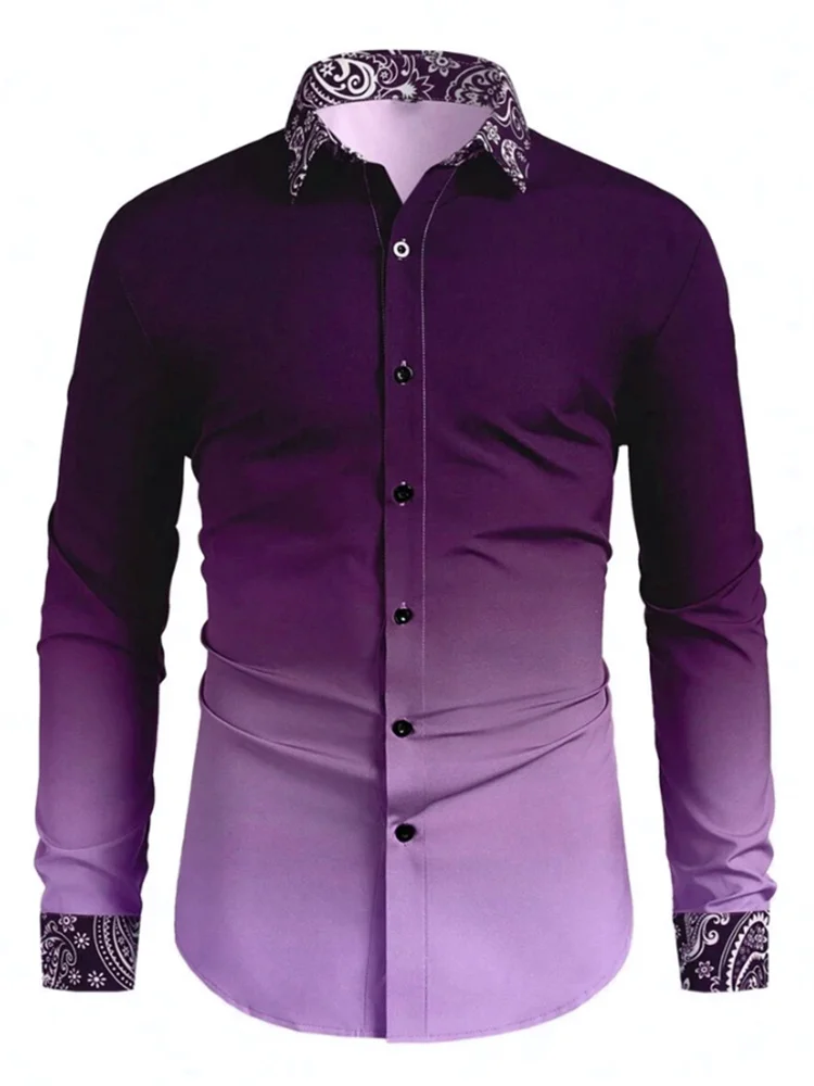 Men's shirt Long sleeve shirt Gradient men's party wedding dinner cuff neckline pattern pattern fashion design xs-6xl size
