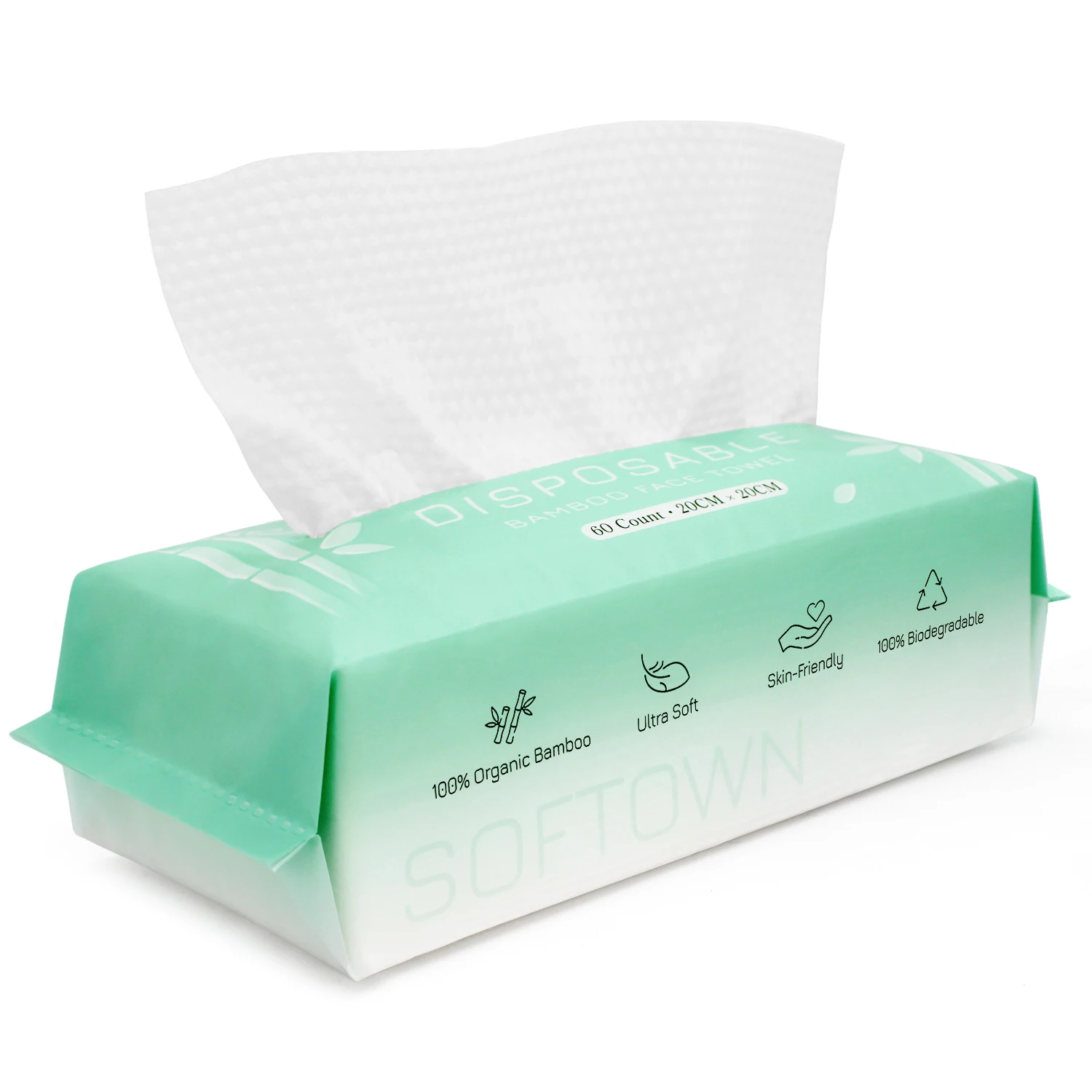 Toalla facial desechable de bambú, toallitas faciales secas biodegradables, toalla facial limpia gruesa de 60 unidades para pieles sensibles, 20x20cm