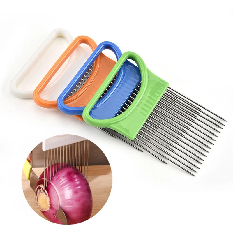 

Stainless steel onion cutter stand, kitchen food slicer tomato and onion slicer stand vegetable cutting fork kitchen small tools