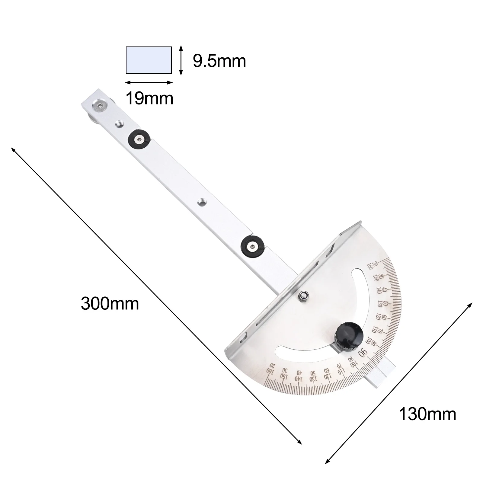 

Silver Aluminum Oxide Rails Miter Gauge for Woodworking Table Saw with Adjustable Angle and Backer Track Stop Optional