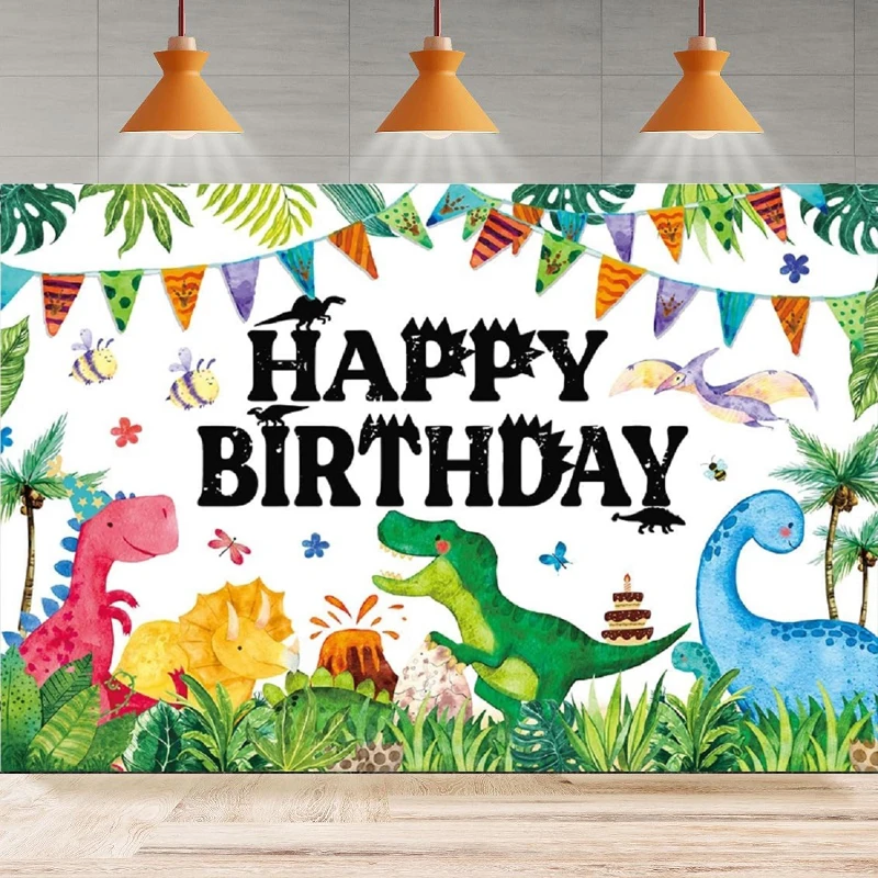 Photography Backdrop Watercolor Jungle Dinosaur Birthday Party Background Poster For Kids Home Party Backdrop Wall Banner Decor