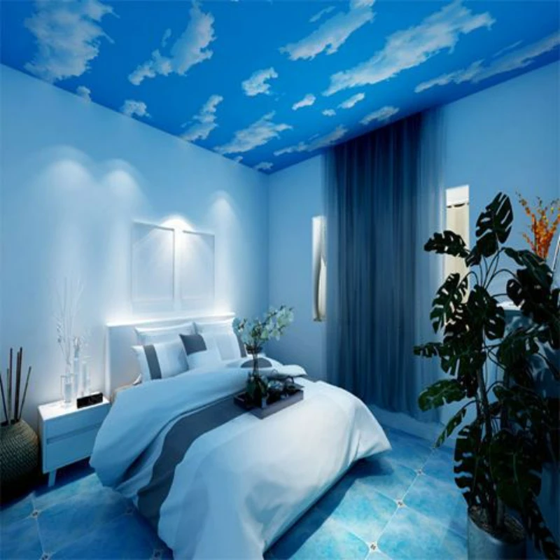 Papel tapiz autoadhesivo tridimensional 3D, pegatina impermeable, cielo azul y nubes blancas, dormitorio, sala de estar, baño, techo