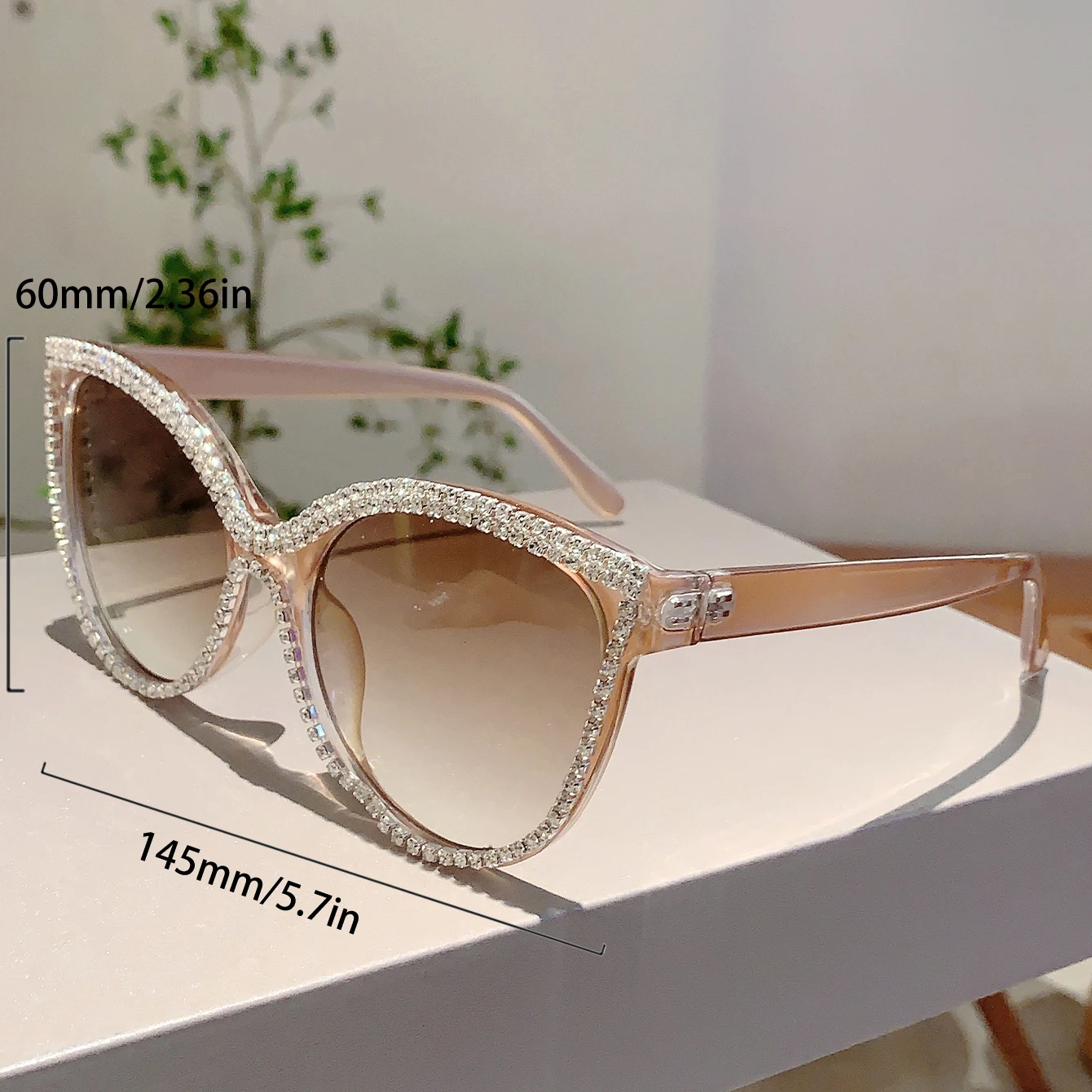 KAMMPT Rhinestone Shine Design Sunglasses Fashion Cat Eye Women Grey Sun Glasses Trendy Decoration Shades for Party