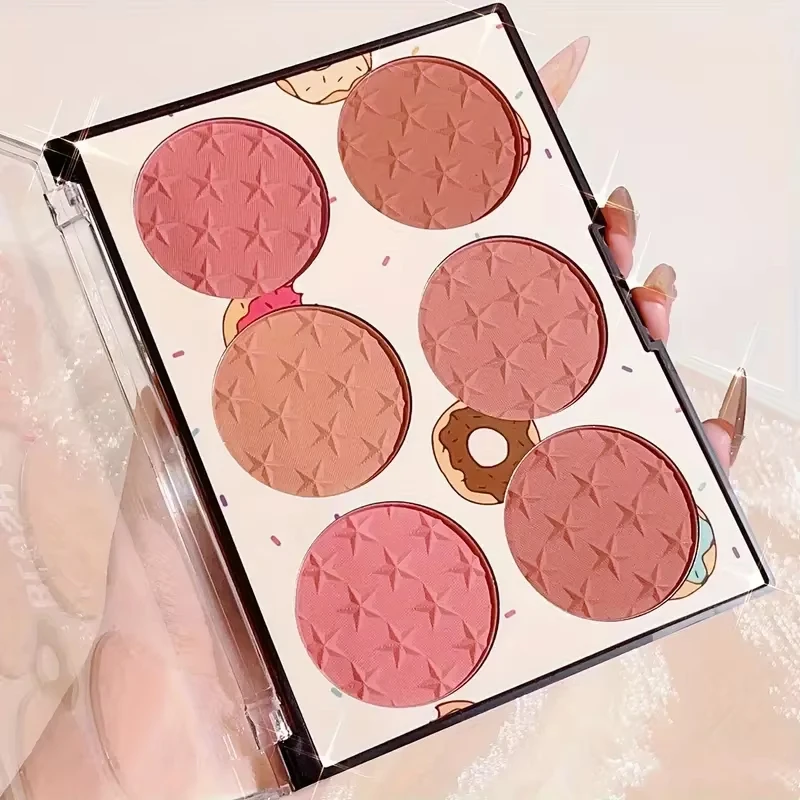 6-kleuren Blush Plaat Meisje Hart Waterdicht Mat Parel Meerkleurig Naakt Make-up Natuurlijke verzorging Koraal Blush Poeder Perzik Roze