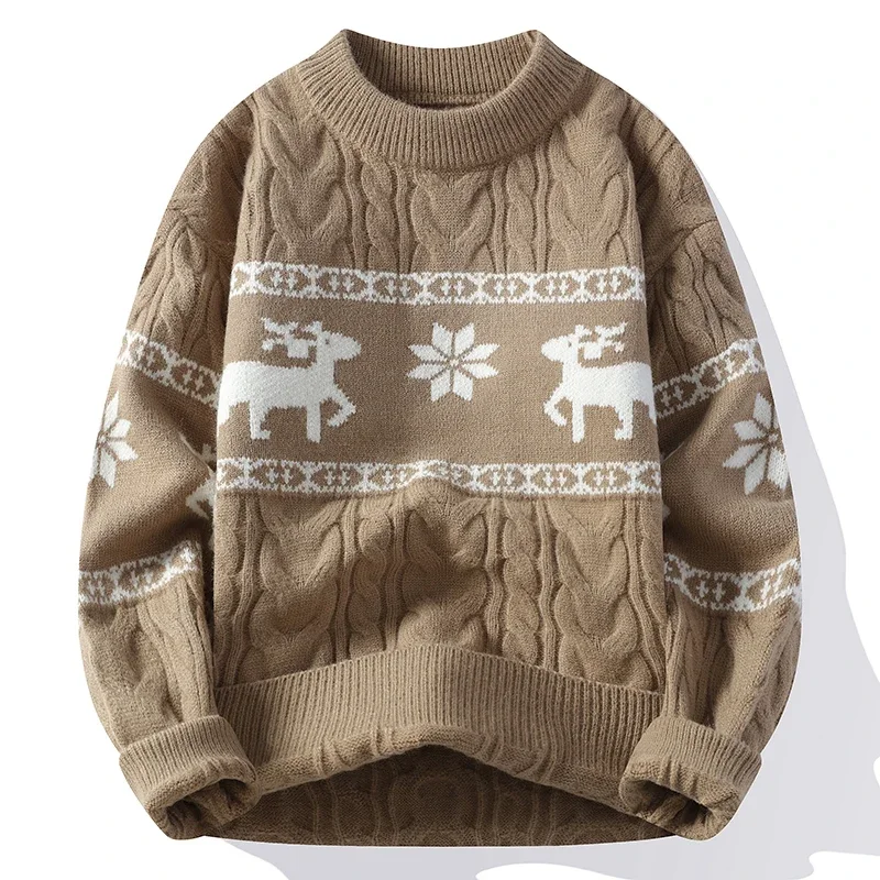 2024 New Fall Winter High End Luxury Cashmere Sweater Men Thick Warm Mens Sweaters With Deer Korean Harajuku Christmas Jumper