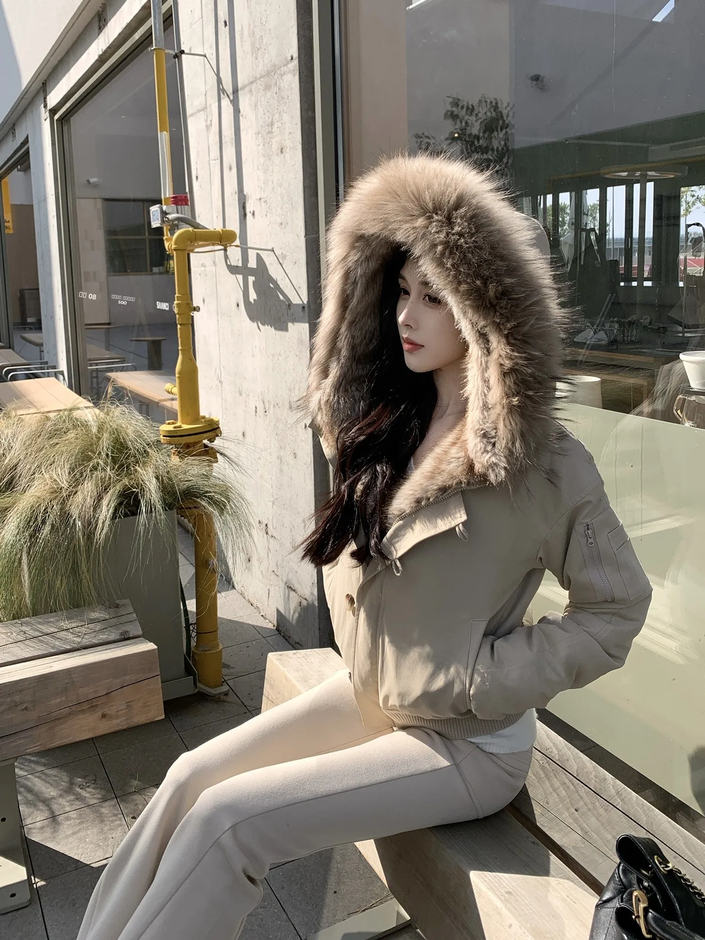 

He Chenxi ort Parka Jaet Windproof Warm Fur Collar Slimming Winter New Sle Women's Casual Faion Polyester Fiber
