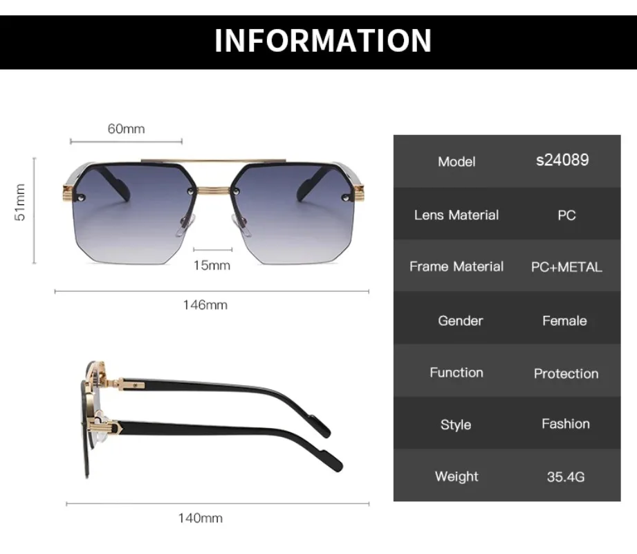 Men's Metal Sunglasses Square Half Frame Rice Nails Casual Trend Personality Retro Fashion Outdoor Sports Eyeglasses - view 6