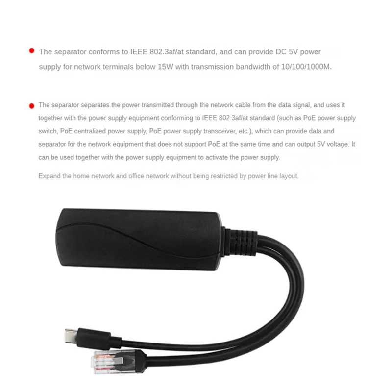 Gigabit POE Splitter 5V3A 1000Mbps tipe-c Power over Ethernet untuk IP kamera untuk 4