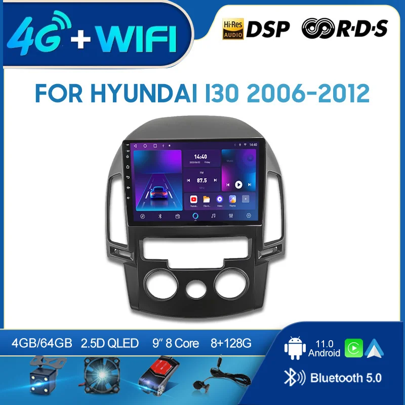 

QSZN для Hyundai I30 2006-2012 9-дюймовый 2 din Android 12,0 автомобильный радиоприемник мультимедийный видеоплеер GPS-навигация 4G Carplay головное устройство