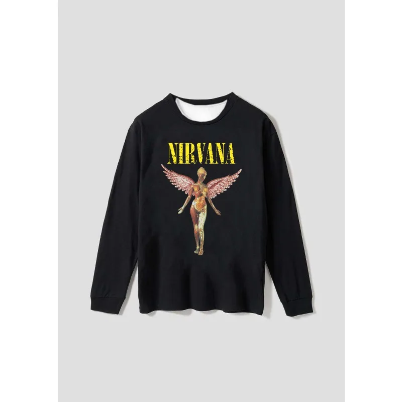 تي شيرت American Retro Nirvana Band ثلاثي الأبعاد مطبوع لركوب الدراجات بأكمام طويلة للرجال والنساء، بلوزة فضفاضة عالية الجفاف سريعة الجفاف