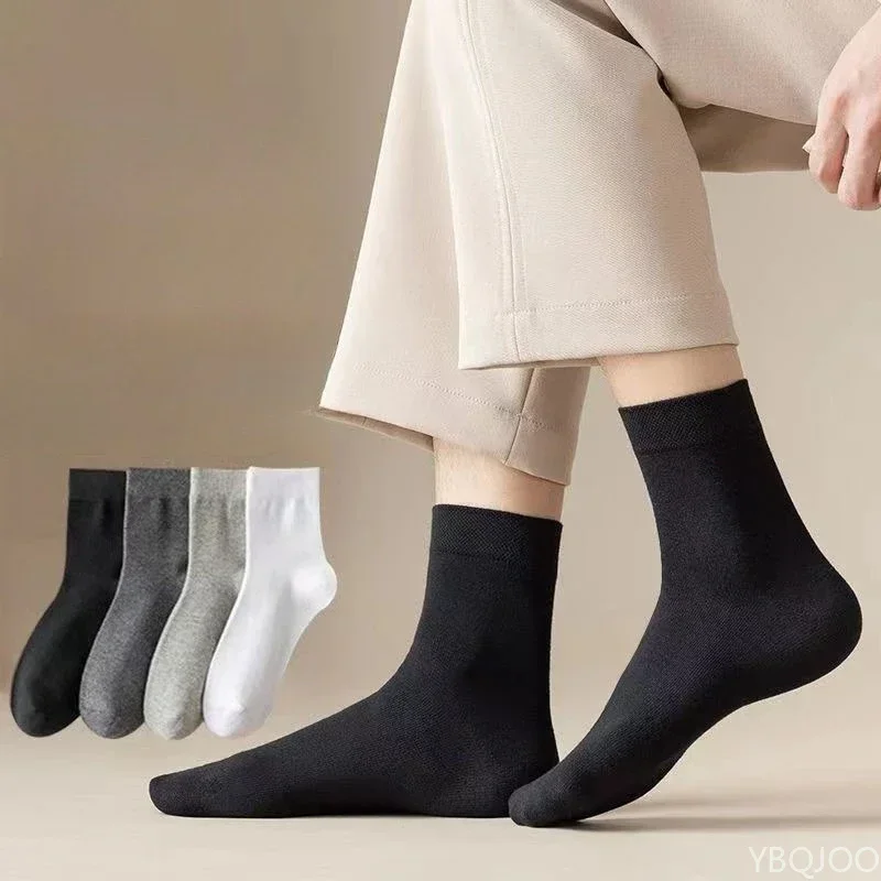 

5 pairs of men's anti odor sweat absorbing summer thin mid tube socks for men's sports solid color simple mid tube socks