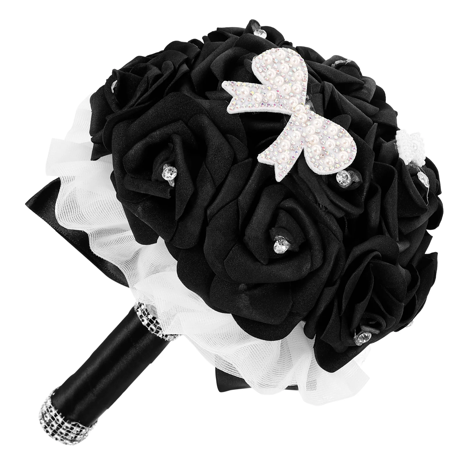 

White Decor Wedding Bridal Holding Flowers Rhinestones Bridesmaid Goth Artificial Flower Bouquet Elegant Design Bridal for Bride