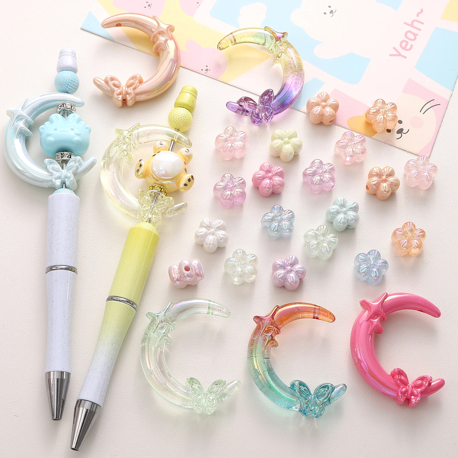 1-5pcs Plum Blossom Butterfly Star Moon Acrylic Beads Mixed Color Loose Spacer Beads For Jewelry Making DIY Phone Chain Findings