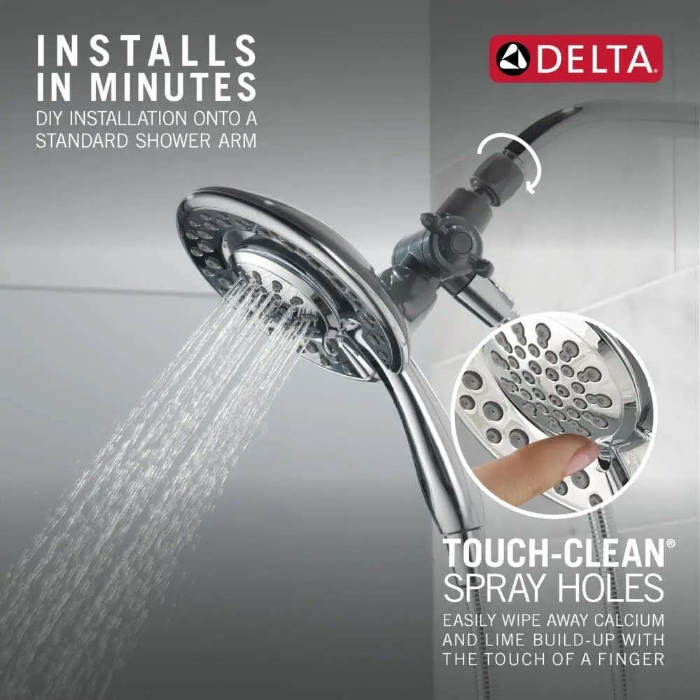 2-in-1 Dual Shower Head with Handheld Spray, Chrome Finish, 4 Spray Settings, 1.75 GPM Flow Rate