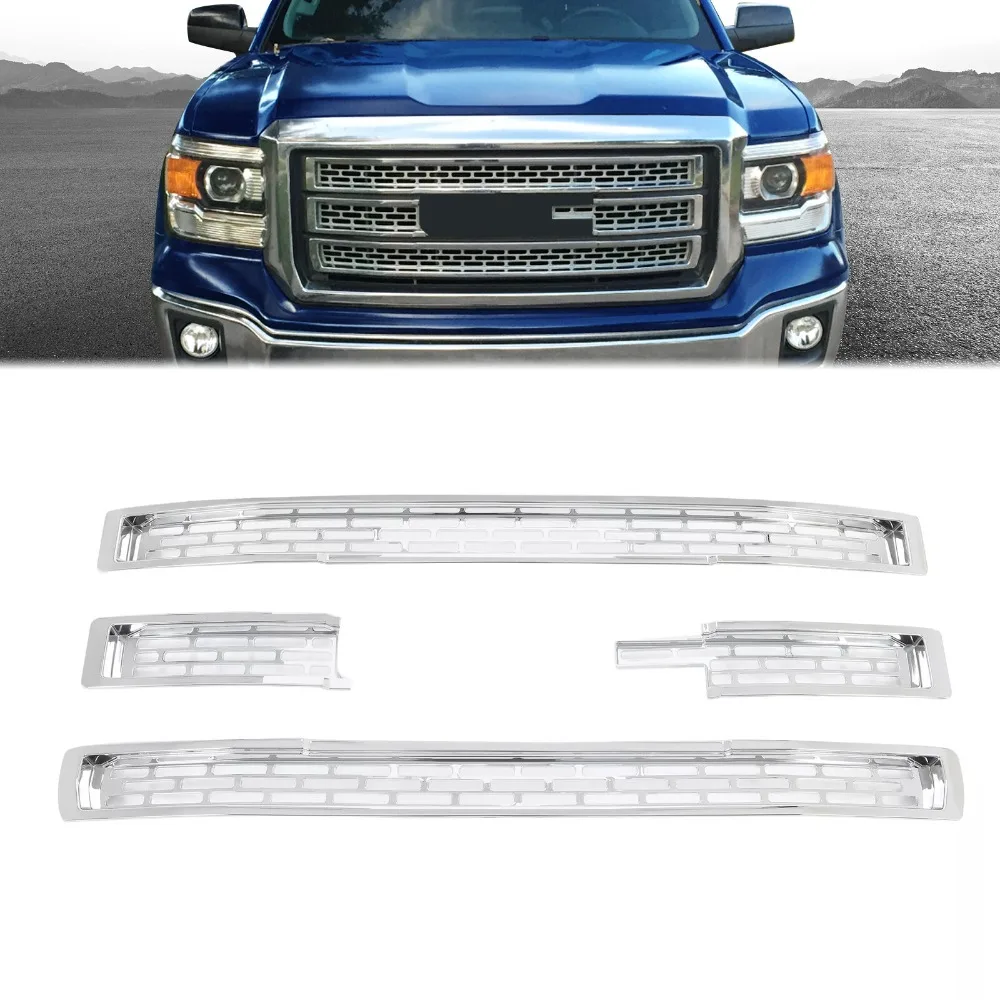 

For GMC Sierra 1500 SLE Base SLT 14-15 Chrome Grille Insert Grill Overlay Trim
