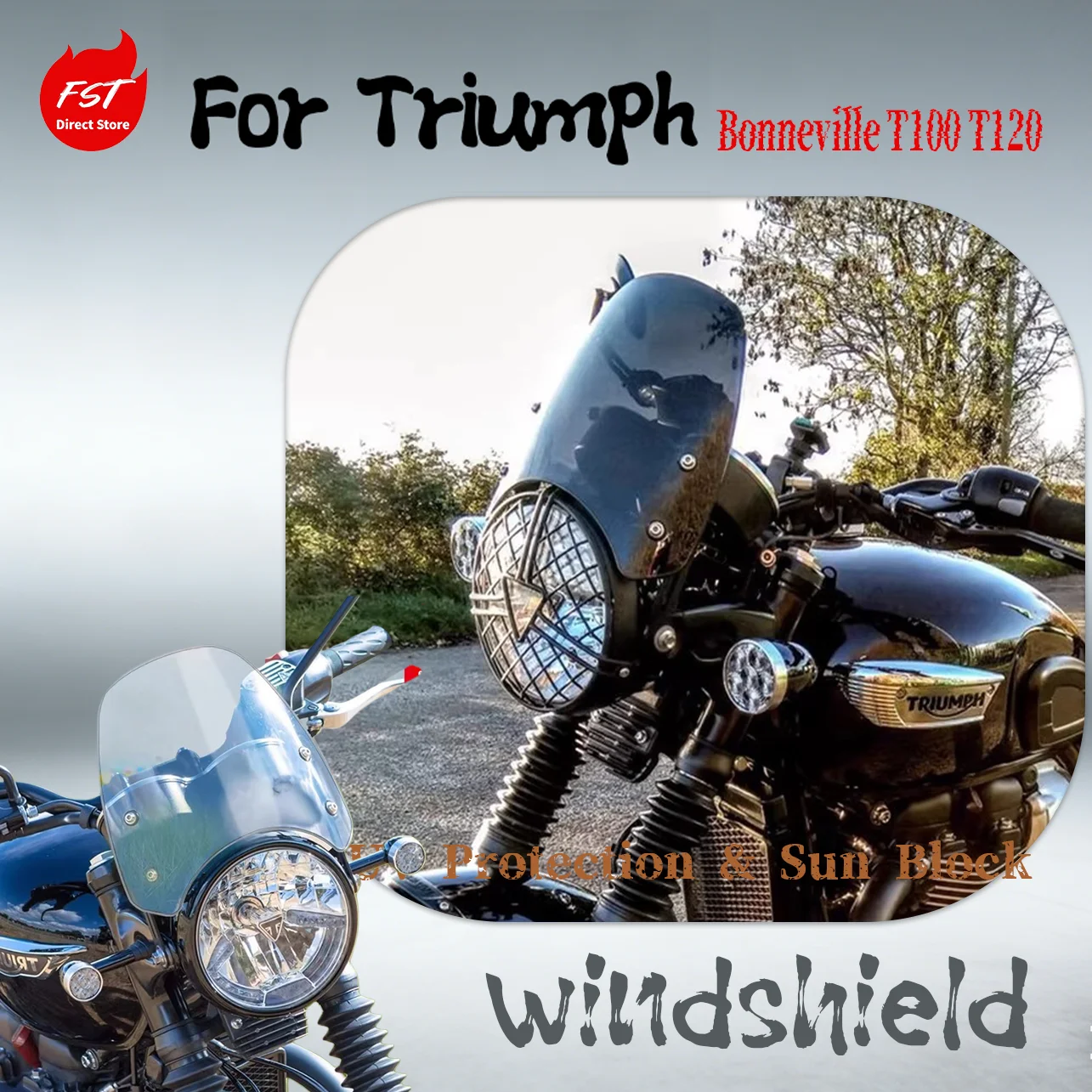 

British Style Retro Windshield for Triumph Bonneville T100 T120, Headlight Decor Cover, Motorcycle Accessory