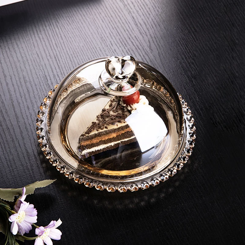 Transparent Cake Plate Creative with Lid Fruit Plate Dessert Plate Love Plate European Light Luxury Small Fresh Crystal Glass