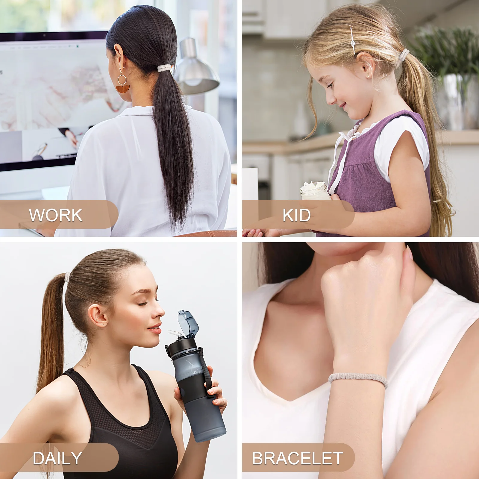 

10Pcs Hair Ties for Women Elastic Bands No Damage to Hair Stretchy Ties for Ponytail Braid Bun Sport Gym Office Daily Style