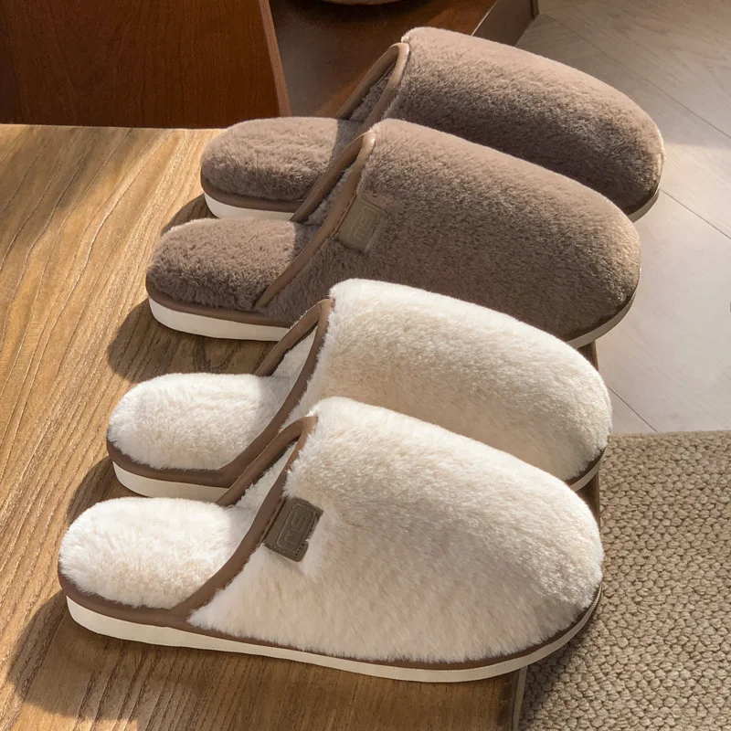 

Winter Plush Cotton Home Slippers For Couples Indoor Household Warmth Enlarged Plush Slippers, Women's Imitation Fur Slippers