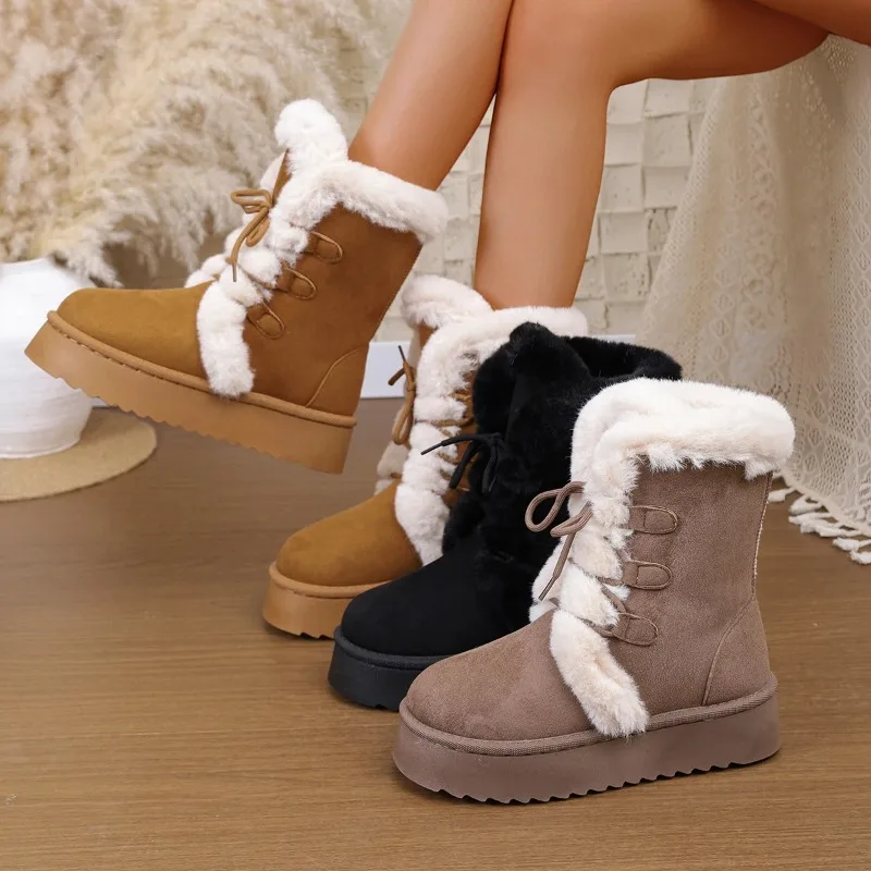 

Winter Womens Ankle Boots Retro Fashion Comfortable Shoes for Women Thick Sole Keep Warm Casual Snow Boots for Women Botas Mujer