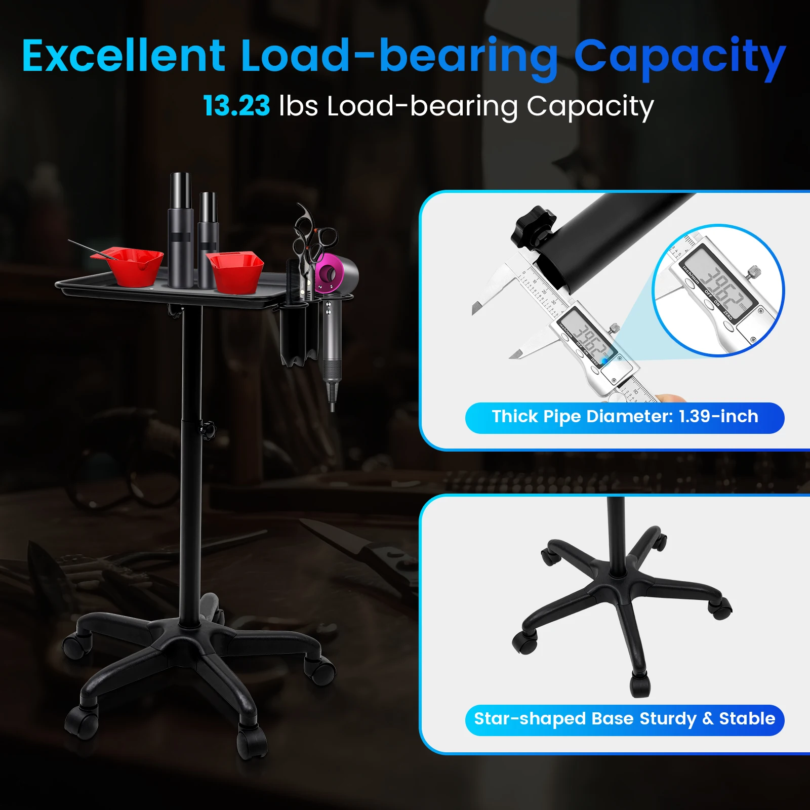 Salón de belleza Spa tatuaje carro rodante equipo móvil herramienta de peluquería carro servicio bandeja de instrumentos negro/plata