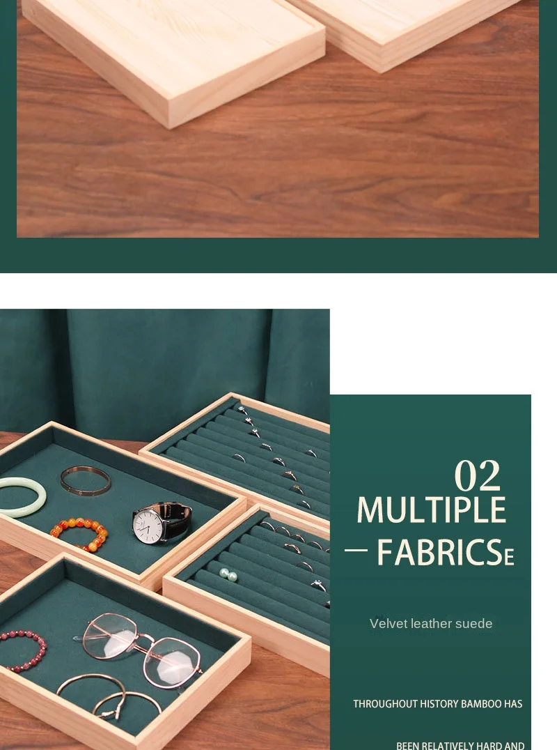 Solid Wood Small Flannel Ring Display Plate, Stud Earrings, Bracelet, Storage and Finishing Box, Ring Jewelry