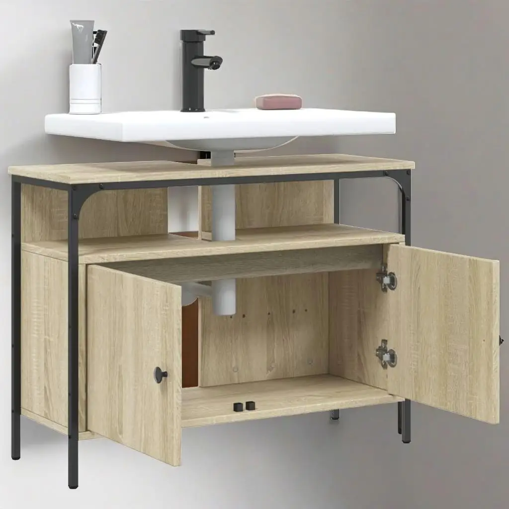 Sonoma Oak Bathroom Sink Cabinet - 80x30x60 cm, Durable Engineered Wood Storage Solution