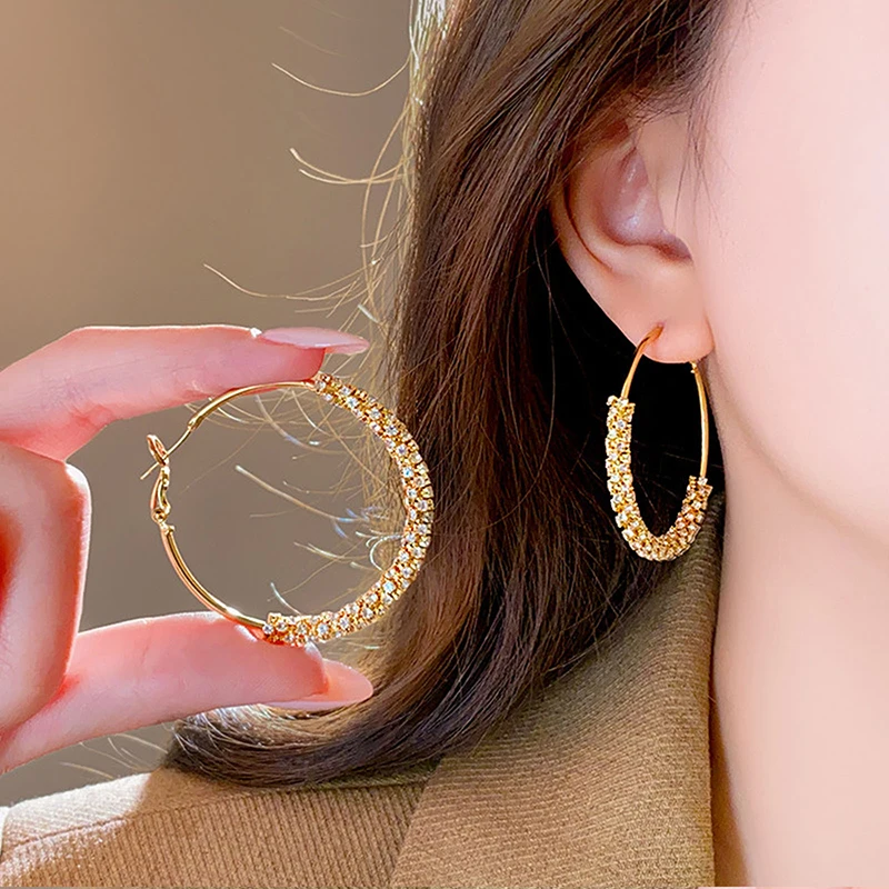 GANPUP Elegante Große Kreisförmige Funkelnde Kristall-Creolen für Damen Luxuriöser Neuer Trendiger Ohrschmuck Geschenk für Party серьги – Detail 3