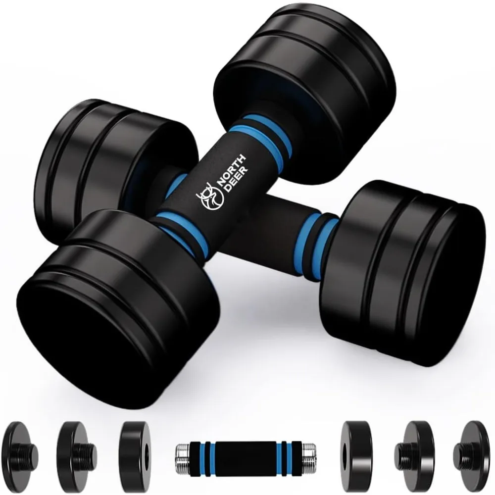 

Steel Dumbbells Adjustable Black Coated Weight Set with Foam Handles for Home Gym Workout - Strength Trainging for Men