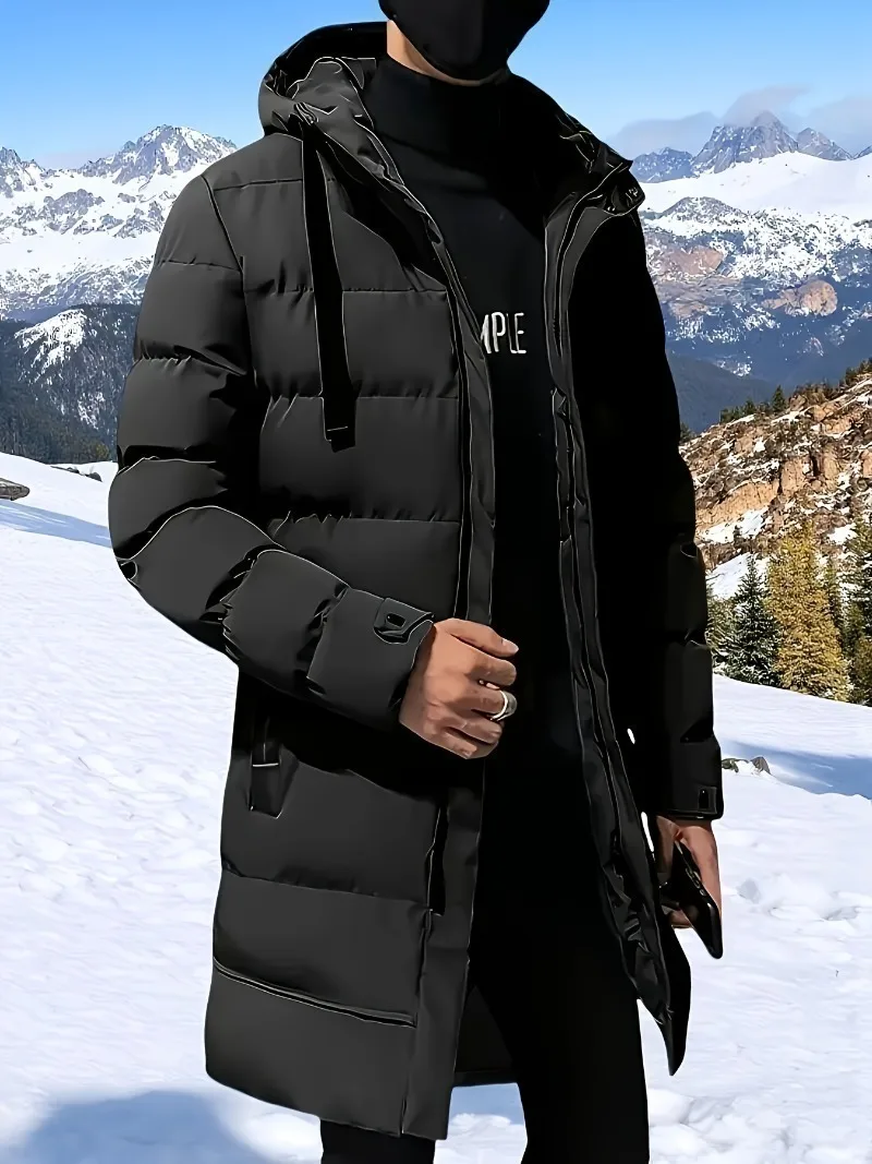 

Мужская зимняя стеганая куртка с капюшоном и молнией, парки-ветрозащитное пальто с молнией в полный рост, уличная одежда для холодной погоды