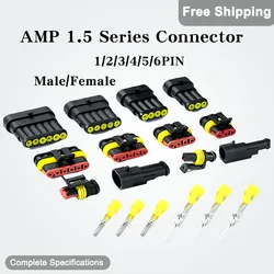 10Sets AMP 1.5 Series Connector 1/2/3/4/5/6PIN Male Female Automotive Docking Waterproof Xenon Lamp Lamp Connector For Car Hot