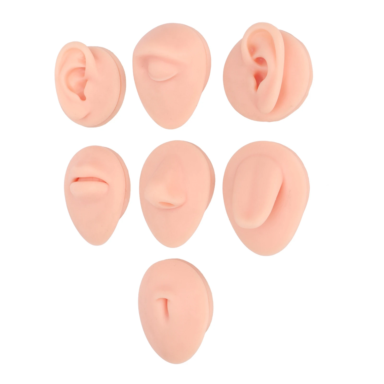 Silicone Piercing Body Model Soft Silicone Ear Mouth Nose Eye Tongue Navel Model with Display Rack for Piercing Practice Light S