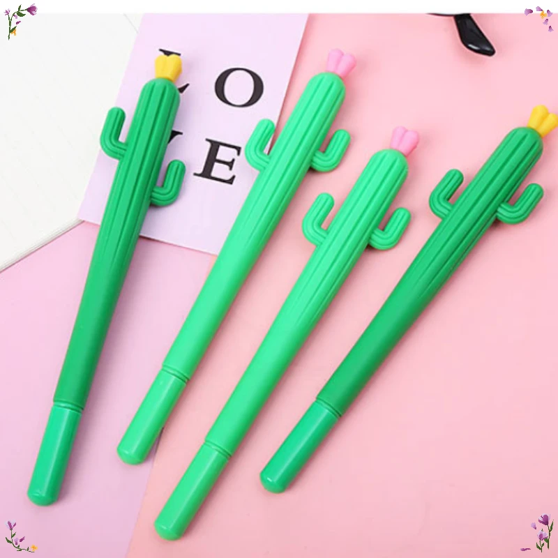 24 Pcs Creative Soft Cactus Gel Pens Set Cute Student Plant Shaped Learning Stationery Signature Pen Back To School