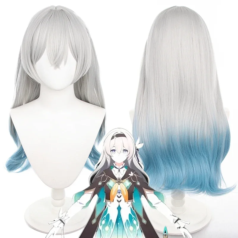 Perucas sintéticas resistentes ao calor para mulheres, Game Honkai: Peruca Star Rail Firefly Cosplay, Cabelo Comprido, Azul, Branco, Gradiente, Dia das Bruxas, Adulto