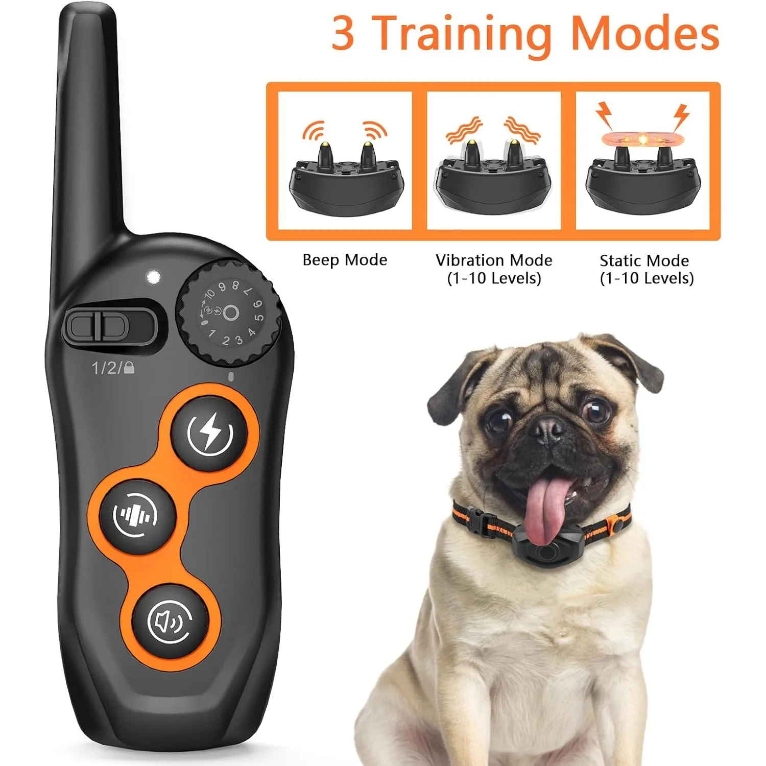 Dog Training Collar Waterproof IPX7 Shock Collar with Remote 1300ft Range 3 Modes Beep Vibration Shock for Small Medium Large