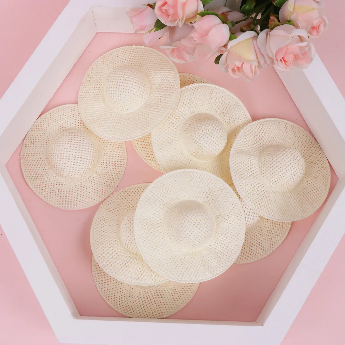 12Pcs Mini Paper Fabric Hats 8Cm Wide Brimmed Visor Ideal DIY Craft Accessory Handcraft Mini Hat Cap for Puppets and Displays
