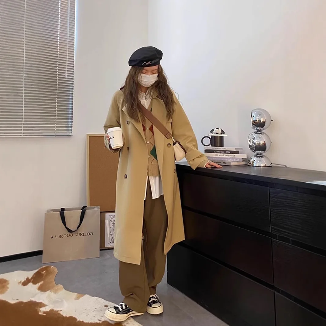 2025년 봄 가을 신상 여성 트렌치코트, 영국풍 시크 롱코트 (키 작은 여성용)