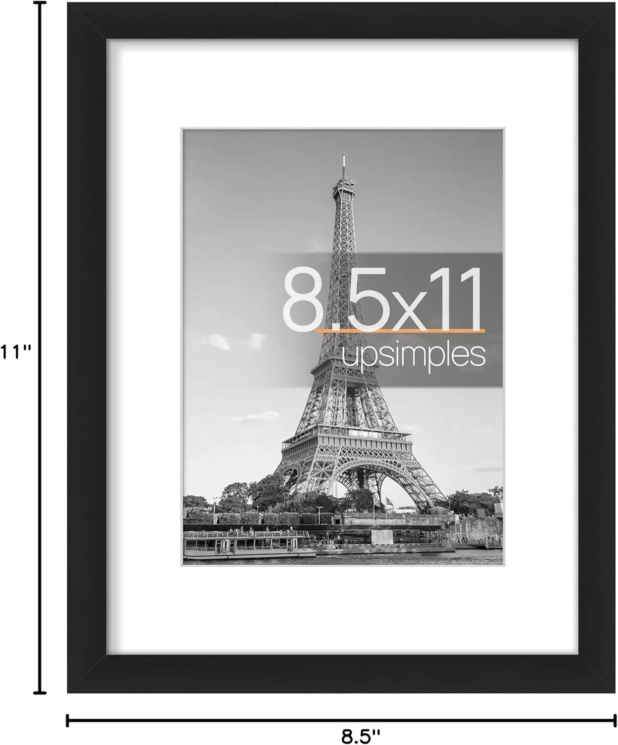 إطار صورة 8.5 × 11، عرض صور 6 × 8 مع حصيرة أو 8.5 × 11 بدون إطارات صور معلقة على الحائط، أسود، عبوة واحدة