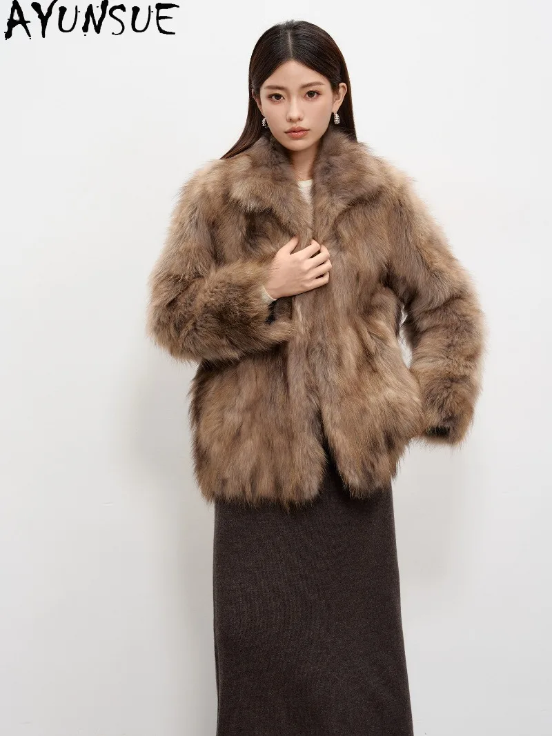 AYUNSUE Genuine Raccoon-Dog Belly Fur Coat Ladies Real Fur Jacket Short Clothes Womens Warm Winter Clothing 2026 Шуба Женская