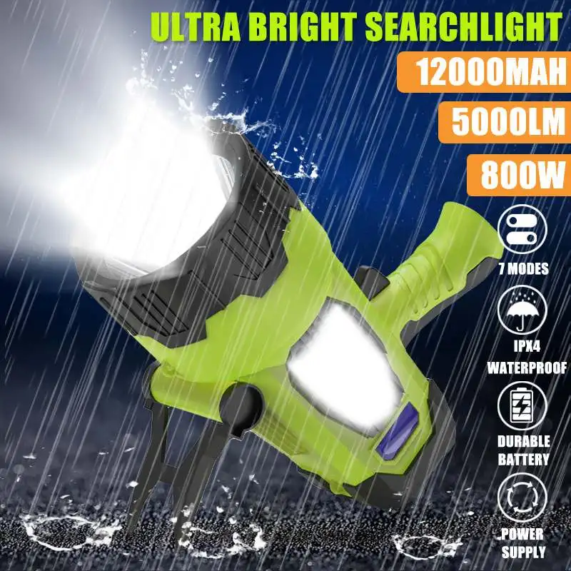 800 W 12000 mA superhelle LED wasserdicht wiederaufladbar Doppelkopf-Suchscheinwerfer Handtaschenlampe Arbeitslicht Scheinwerfer Flutlicht